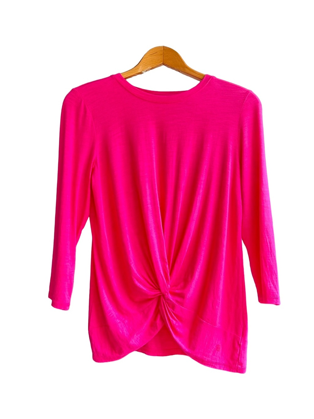 T By Talbots Twist Knot Detail Slub Knit Athleisure Hot Pink Womens M Medium